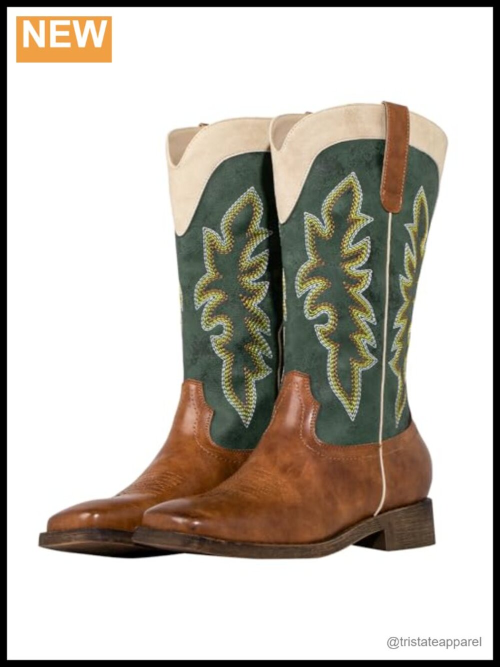 Wide Calf Square Toe Cowgirl Boots Women Mid Calf Embroidered Pull-On